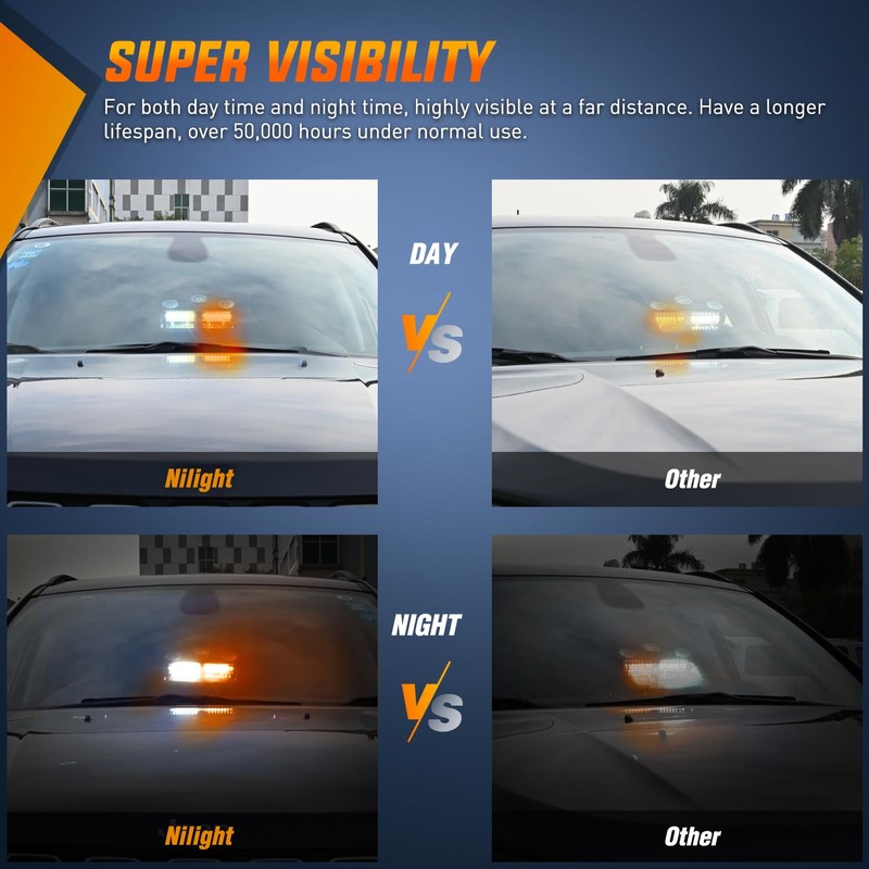 Nilight Emergency Strobe Lights Windshield Hazard Warning Safety Flash with