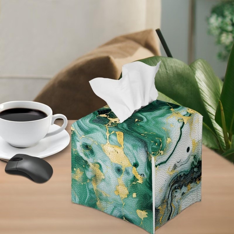ZDCUSTOM Green Marble Tissue Box Cover Square Tissue Holder PU
