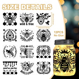 Peacoblue Bees and Plant Silhouette Cutouts for Jars Mason Can Lantern Glass Decor(No Stickers), 12Pcs Amazing Silhouette Lantern DIY Craft Kit Jar Decals Art Home Garden