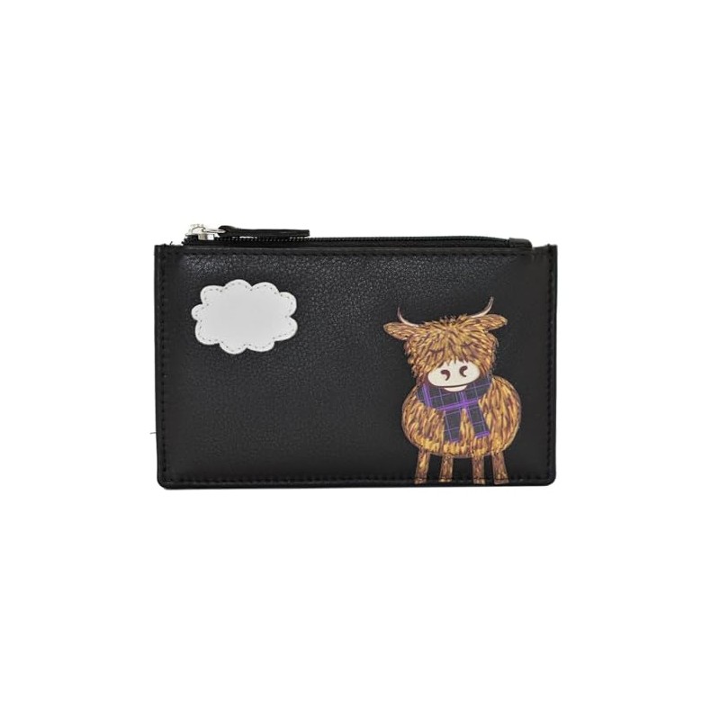 Mala Leather Highland Cow Card and Coin Purse, black, card