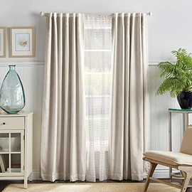 MARTHA STEWART Bedford Woven Plaid Blackout Back Tab Window Curtain Panel Pair, 95", White