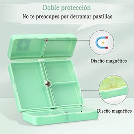 GeorgeX Pastillero Semanal de 7 Días, Pastillero Portátil de Viaje, Caja de Almacenamiento de Medicamentos con Siete Compartimentos para Medicamentos Vitamínicos y Suplementos (Verde)