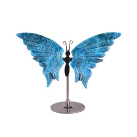 JIC Gem Large Blue Apatite Quartz Crystals Butterfly Figurine Decorative Stones Natural Rocks Healing Crystal Carved Angel Wings with Display Decor Reiki Gifts (1pair, 10cm)