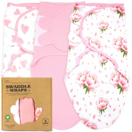 Bublo Baby Organic Baby Swaddle, 3-Pack Newborn Babies Swaddle Sleep Sack, Swaddles 0-3 Months, Infant Sleeping Sack, Easy Adjustable Baby Swaddle Blanket Wrap for Boy Girl (Hearts-Flowers)