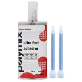Polymix Rigid Automotive Multipurpose Plastic Repair and Adhesive 200ml Cartridge & Two Application Mixing Nozzles (Clear), P2.3002.200.B