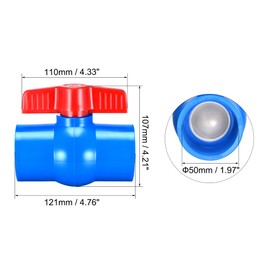 sourcing map Ball Valve, 50mm ID PVC Socket End Shut Off Valve for Aquarium Setup, Sump Pump, Pool, Garden Sprinkler Blue Red