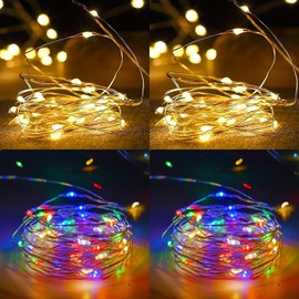 4-Pack 50 LED Fairy Lights Battery Operated with Timer, 16FT Waterproof Starry String Lights Outdoor Indoor Mini Cuttable Lights for Bedroom Wedding Birthday Christmas Parties (Warm White&Multi Color)