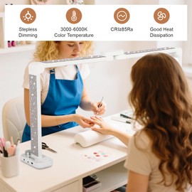 FAHKNS Large Half-Moon Light for Nail Desk, 34IN Foldable LED Lamp with Phone Holder, 3000-6000K Color Temperature, Stepless Brightness Adjustment, Nail Art, Tattooing, White with Diamonds