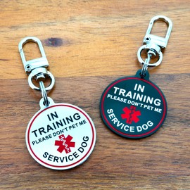 Service Dog ID Tag for Small & Large Dogs - Emotional Support ESA Medical Alert Collar Accessory - Durable Stainless Steel Service Animal Tag - in Traning Service Tag in Black Large