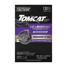 Tomcat Advanced Brand Rat & Mouse Bait with Refillable Station, Indoor and Outdoor Use, 1 Station and 12 Bait Block Refills
