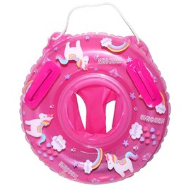 Eiwa Baby Swim Ring (Unicorn), Float, Foot Holder, With Drawstring, Rope, Handle, For Toddlers, Children, Water Play, Swimming, Pool, Ocean, Beach, Pink