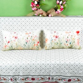 ONWAY Spring Summer Lumbar Pillow Covers 12x20 Inch Set of 2 Floral Colorful Watercolor Flowers Decorations Farmhouse Living Room Outdoor Cushion Case for Sofa Couch Home Bed