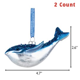 Every Day is Christmas Glass Blown Ornaments Cute Hand Made Figurines Tree Decoration, Set of 2 Whale