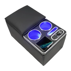 CEMOFE Upgraded Center Console, Wireless Charging Phone Holder & Cup Holders Armrest Organizer for Car Minivan Truck Van, Universal Rear Bench Seat Storage Box with 7 Modes LED Light