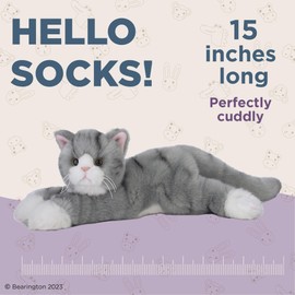 Bearington Socks Cat 15 Inch Plush Cat - Stuffed Cats That Look Real - Stuffed Kitty Grey Cat Stuffed Animal