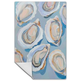 Exqcom Abstract Oyster Beach Kitchen Towels, Blue Coastal Beachy Nautical Hand Towels for Bathroom Kitchen, Ocean Pastel Oyster Shell Decorative Dish Towels Drying Cloth, 16x24 Inch