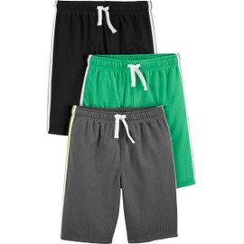 Simple Joys by Carter's Boys' 3-Pack Mesh Shorts, Black/Green/Grey, 5 Years (Pack of 3)