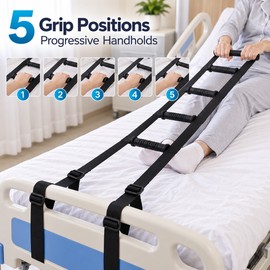 Bed Ladder Assist Strap for Sitting Up – 5-Grip Adjustable Pull-Up Aid for Easier Bed Positioning