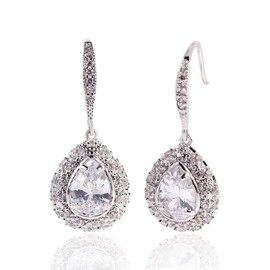 Teardrop Dangle Earrings for Women - Sterling Silver Bridal Pear-shaped Crystal Cubic Zirconia Rhinestone Drop Earrings for Wedding Party Prom Bride Bridesmaid Mother of Bride