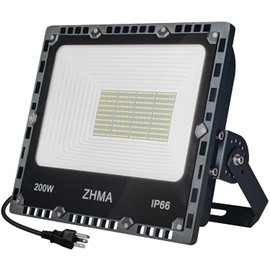 200W LED Flood Light Outdoor, 20000lm Super Bright Work Lights, IP66 Waterproof Security Light with Plug & Switch, 6500K White Spotlight for Garden, Yard, Garage, Basketball Court Lighting