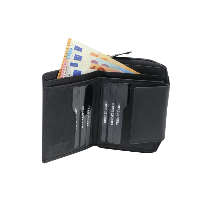Wallet with side zip pocket LEAS, Genuine Leather, black -