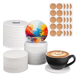 IHDYPPEW 40 Pack 4 inch Round Sublimation Ceramic Tiles for Crafts, Rotundity Sublimation Ceramic Coasters Tiles with Cork Backing Pad, Perfect for DIY Crafts and Sublimation Projects(Glazed)