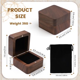 MIHURO Small Wooden Ring Box, Wedding Ring Box, Square Ring Gift Box for 2 Rings, Double Slot Vintage Ring Storage Box, Proposal Ring Box with Velvet Pouch for Engagements, Wedding Ceremonies