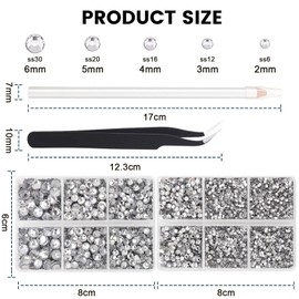 10000PCs 2-6MM Clear Crystal Resin Flat Back Rhinestones with Silver Bottom, Round Non Hotfix Resin Rhinestones Nail Gems Stones with Tweezer & Picker Pen for Tumblers Nail Art & DIY Decoration