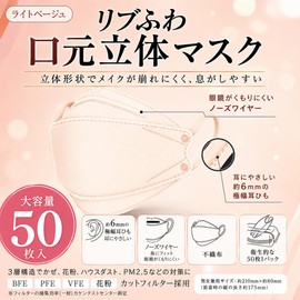 Ribbed Fluffy Mouth 3D Mask, Light Beige, 50 Pieces