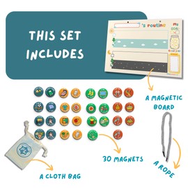 Magnetic Routine Chart for Kids – Available in French and English – Positive Reinforcement – 30 Magnets Included – Fun and Educational Calendar – Reward Chart for Kids (English - Multicolor)