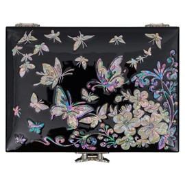 February Mountain Mother of Pearl Jewellery Box with Ring Tray - Gifts for Women Birthday Wedding Mother's Day Christmas Graduation Gifts (Butterfly)