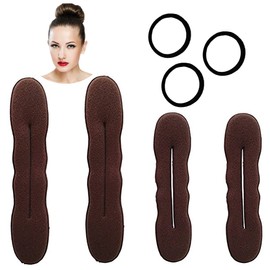 Styla Hair Brown Magic Hair Bun Maker 4 Pack (2 Small, 2 Large) Foam Sponge Buns with Hair Ties Shaper Accessories Strong Flexible Reusable Bun Twister for Updo’s, Ballet Buns, French Twist, Waves & more!