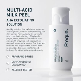 Prequel- POTENTE COMPLEJO EXFOLIANTE: La mezcla avanzada de 15% de ácidos glicólico, fítico, málico, mandélico y láctico junto con enzimas trabajan sinérgicamente para renovar ópticamente la textura