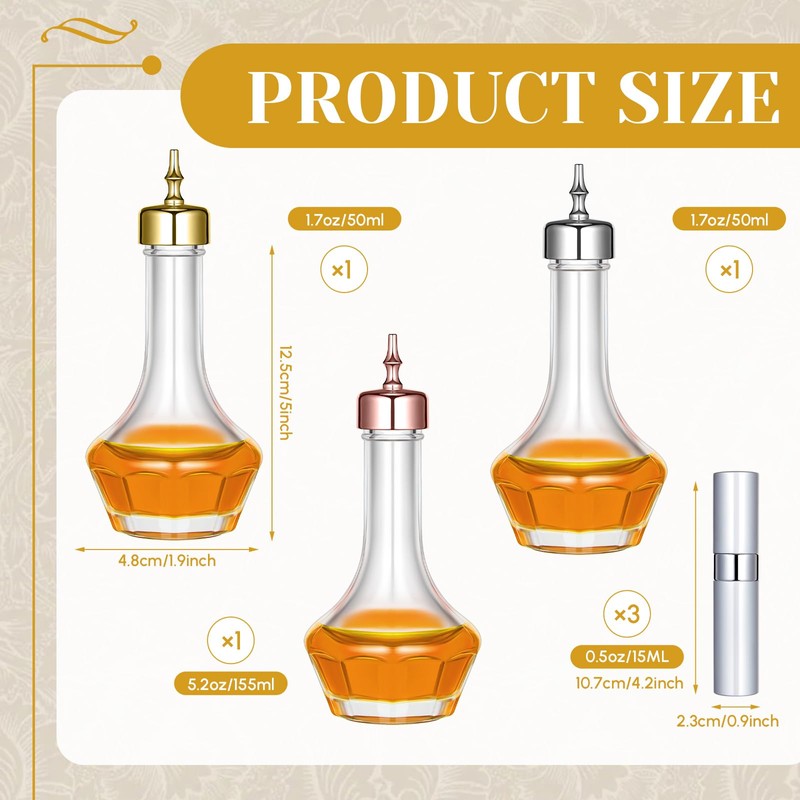 Teenyyou 6 Pcs Bitters Bottle Set Include 3 Glass Bitter