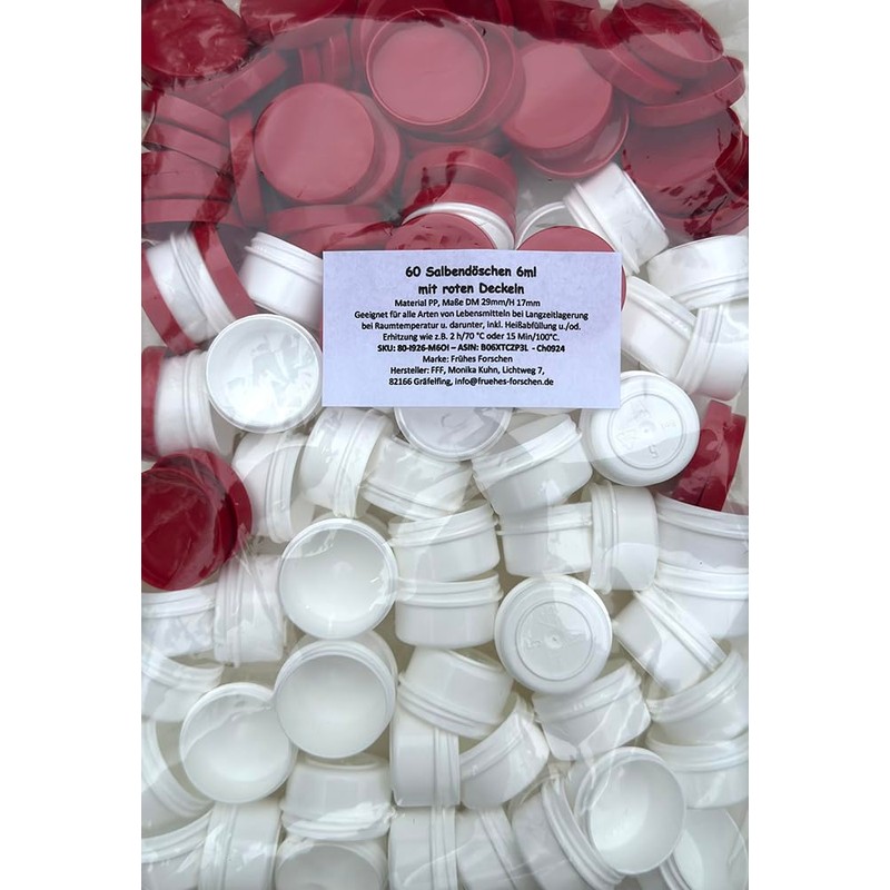60 Ointment Containers Cream Containers 6 ml with Red Lids