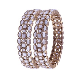 I Jewels Gold Plated Plated Traditional Kundan Studded Kada Bangles for Women (ADB325W), 2.6, no gemstone