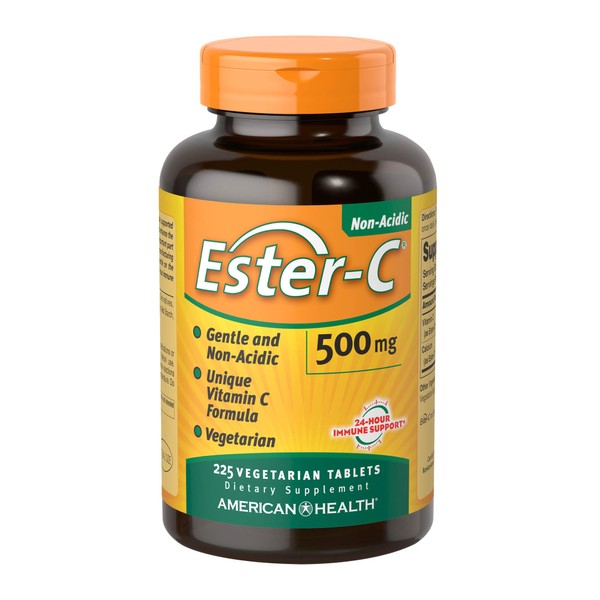 American Health Ester-C Vegetarian Tablets - 24-Hour Immune Support, Gentle On Stomach, Non-Acidic Vitamin C - Non-GMO, Gluten-Free, Vegan - 500 mg, 225 Count, 112 Servings