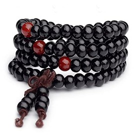 108 Mala Wooden Bead Bracelet Necklace Elastic Wood Sandalwood Seed Buddhist Bracelet for Women Men Buddha Prayer Meditation Money Wealth Drawing Jewelry-F black