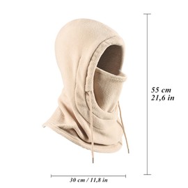 EVDZNA Balaclava, Winter Mask, Face Cover, Motorcycle Mask, Adjustable Hood Hat, Warm Fleece Lining, Ski Mask, Soft, for Cold Weather, Skiing, Outdoor, Motorcycle, Mountain, khaki