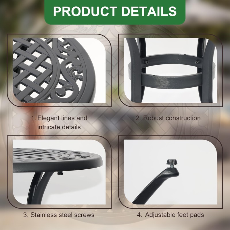 Withniture Cast Aluminum Outdoor Side Table, All Weather Metal End