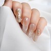 GLORS Nude Press-on Nails, Long Ballerina Shape, Gold Floral Design
