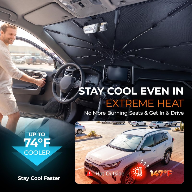 [2026 Upgraded] DooGooCoo Windshield Sun Shade Umbrella for Toyota Rav4