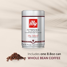 illy Intenso Whole Bean Coffee, Bold Roast, Intense, Robust and Full Flavored With Notes of Deep Cocoa, 100% Arabica Coffee, No Preservatives, 250g Can (Pack of 1)