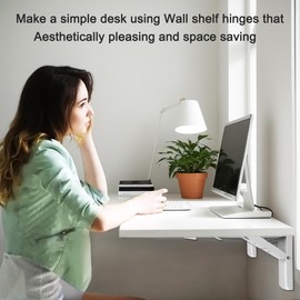 ANTEISI White Folding Shelf Bracket Hinges,12 in Floating Desk Hinge,Garage Table Hinges Wall Desk fold Down for Small Spaces Brackets 2 Pcs