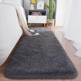 Chicrug Soft Runner Rugs for Bedroom, 2x5 Feet Plush Fluffy Carpet Runner Rug, Shag Furry Area Rug Non Shedding for Children Kids Girls Room Bedside Home Decorative, Coal Grey