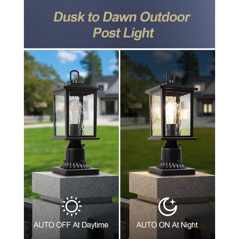 ZILLSEA Dusk to Dawn Outdoor Post Light, Oil-Rubbed Bronze Pole
