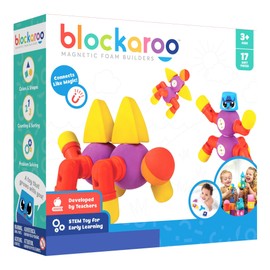 Blockaroo Magnetic Foam Building Blocks - 17-Piece Critter Set, Bath Toys for Toddlers, Preschool Toys, Bathtub Toys, Sensory Toys, Blocks for Toddlers 3-5, Engineering Toys for Kids 3-5, Bath Blocks