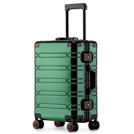 VentureVault All Aluminum Carry On Luggage 22x14x9 Airline Approved，Zipperless Luggage Premium Aluminum Suitcase Luggage, Hard Shell Carry On Luggage with Spinner Wheels (dark green, 20inch)
