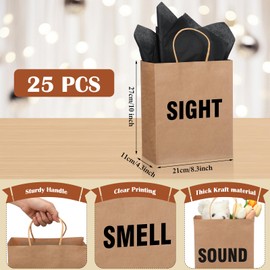 Kolldenn 25 Pcs / 5 Sets 5 Senses Gift Bags for Him Her Five Senses Kraft Gift Bags with Handles Present Wrappings for Birthday Anniversary Wedding Graduation Party Supplies (Kraft)