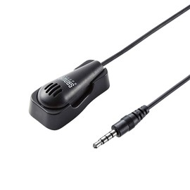 Sanwa Supply MM-MCF03BK PC Microphone with Clip, Non-Directional (All), 0.1 inch (3.5 mm) 4 Pole Mini Plug Connection